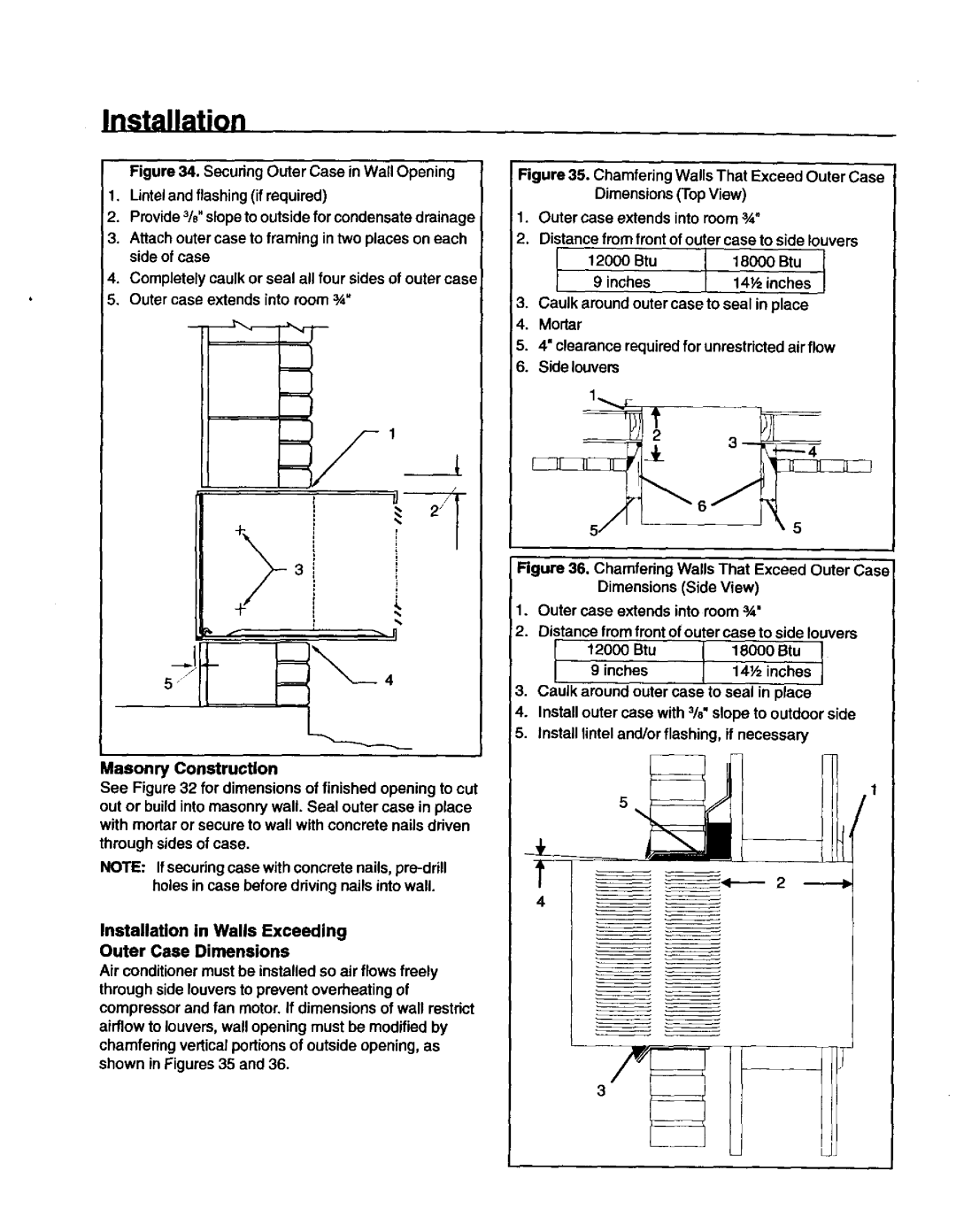 Kenmore 78079, 78189, 70129, 70089 owner manual Side louvers, Chamfering Walls That Exceed Outer Case Dimensions Side View 