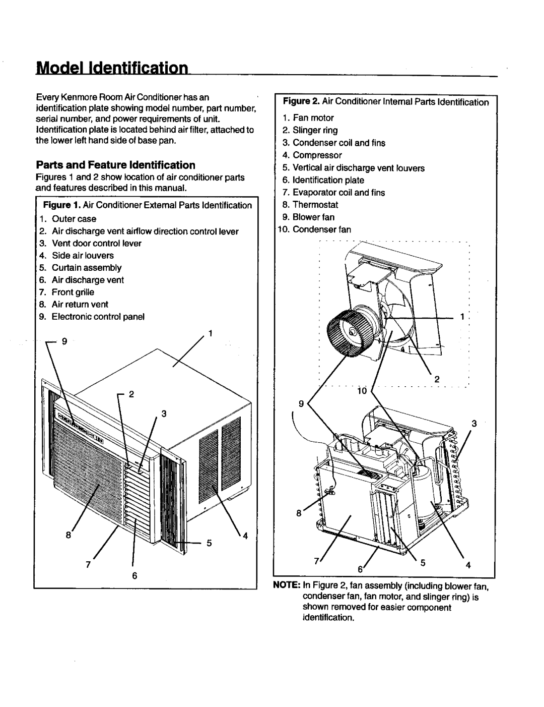 Kenmore 78189 Model Identification, Parts and Feature Identification, Shown removed for easier component identification 