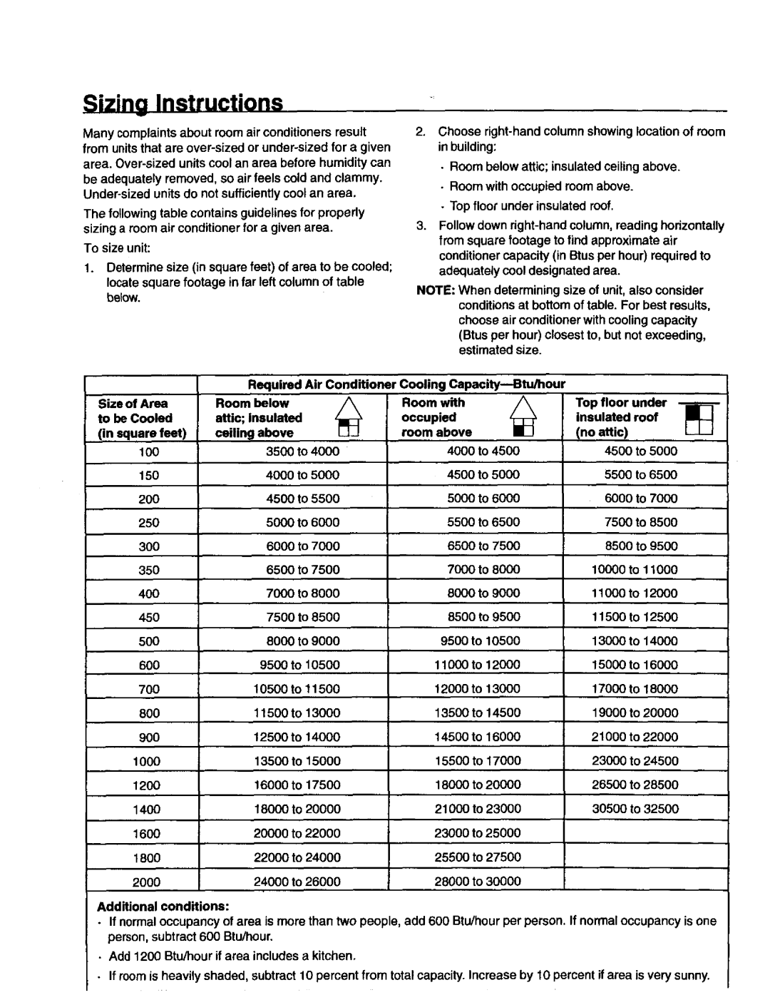 Kenmore 70129, 78189, 70089, 78079 owner manual Sizing Instructions 