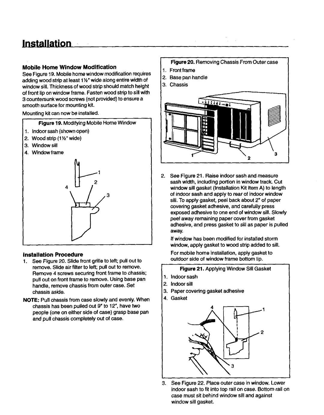 Kenmore 70089, 78189, 70129, 78079 owner manual Installation, Mobile Home Window Modification 
