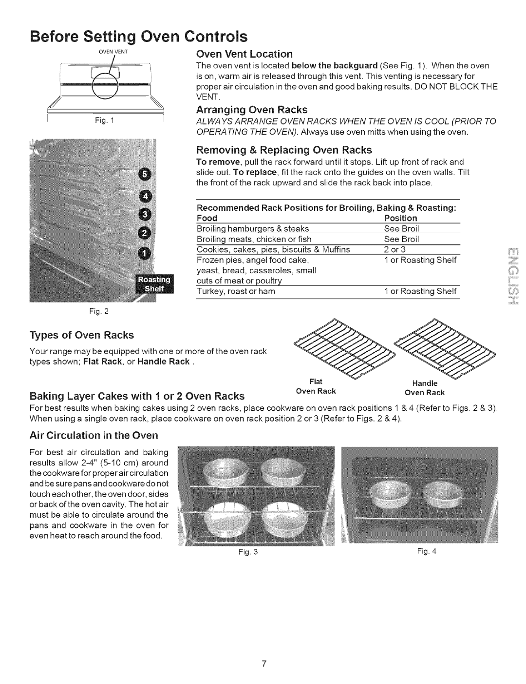 Kenmore 7861*, 7852*, 7853* Before Setting Oven Controls, Oven Vent Location, Baking Layer Cakes with 1 or 2 Oven Racks 