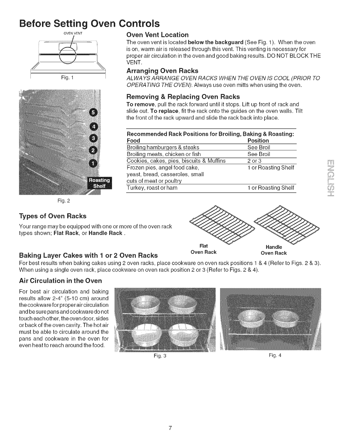 Kenmore 7861, 7862 Before Setting Oven Controls, Oven Vent Location, Arranging Oven Racks, Air Circulation in the Oven 