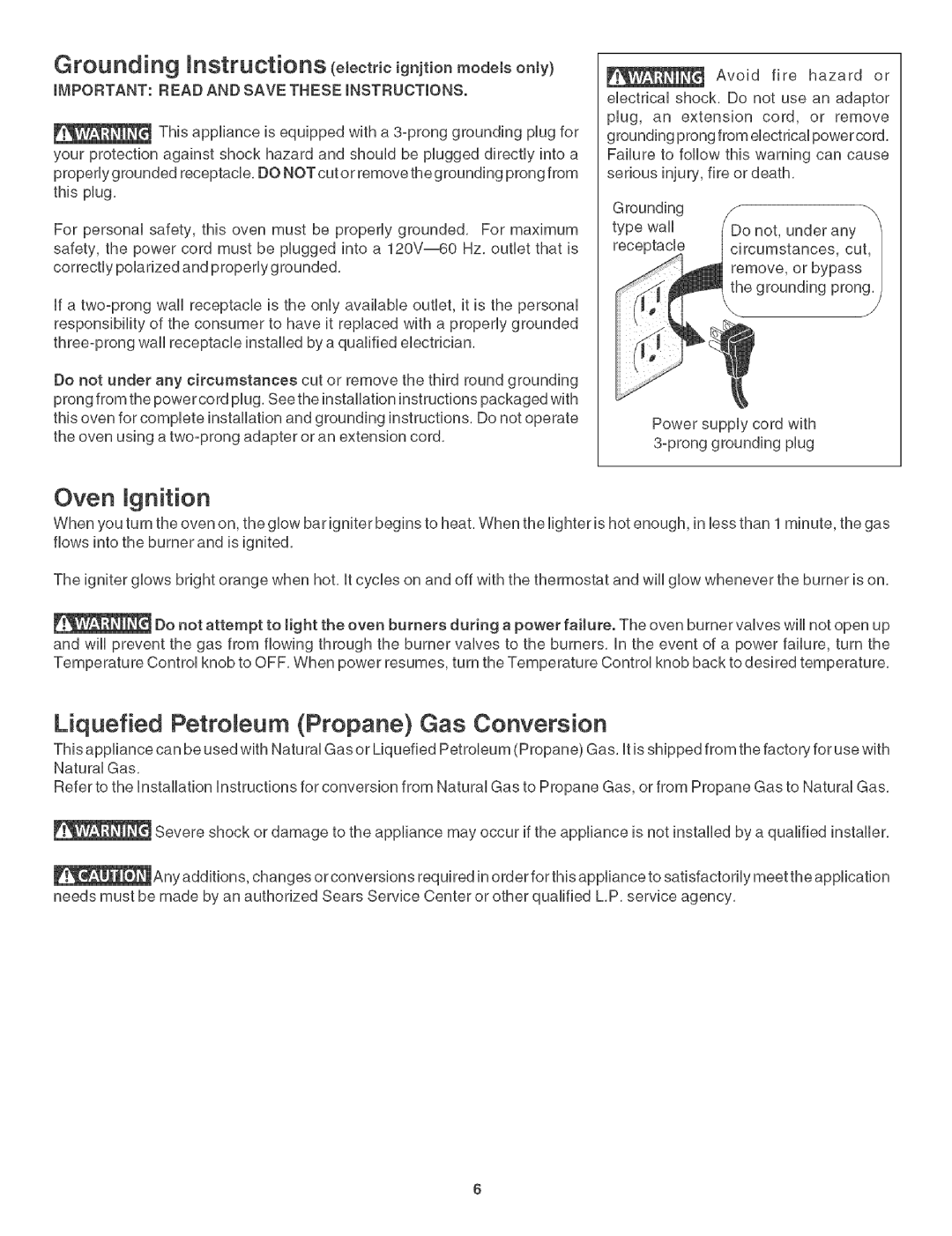 Kenmore 790. 3017 manual Grounding instructions eJeotrgnjto onmodeUson y, Oven ignition 