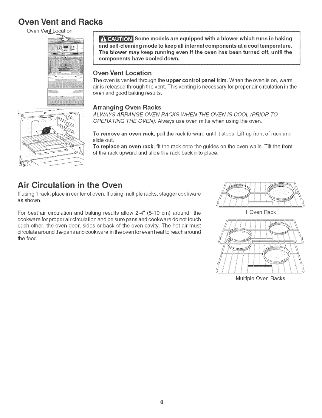 Kenmore 790. 3017 manual Oven Vent and Racks, Air Circulation in the Oven 