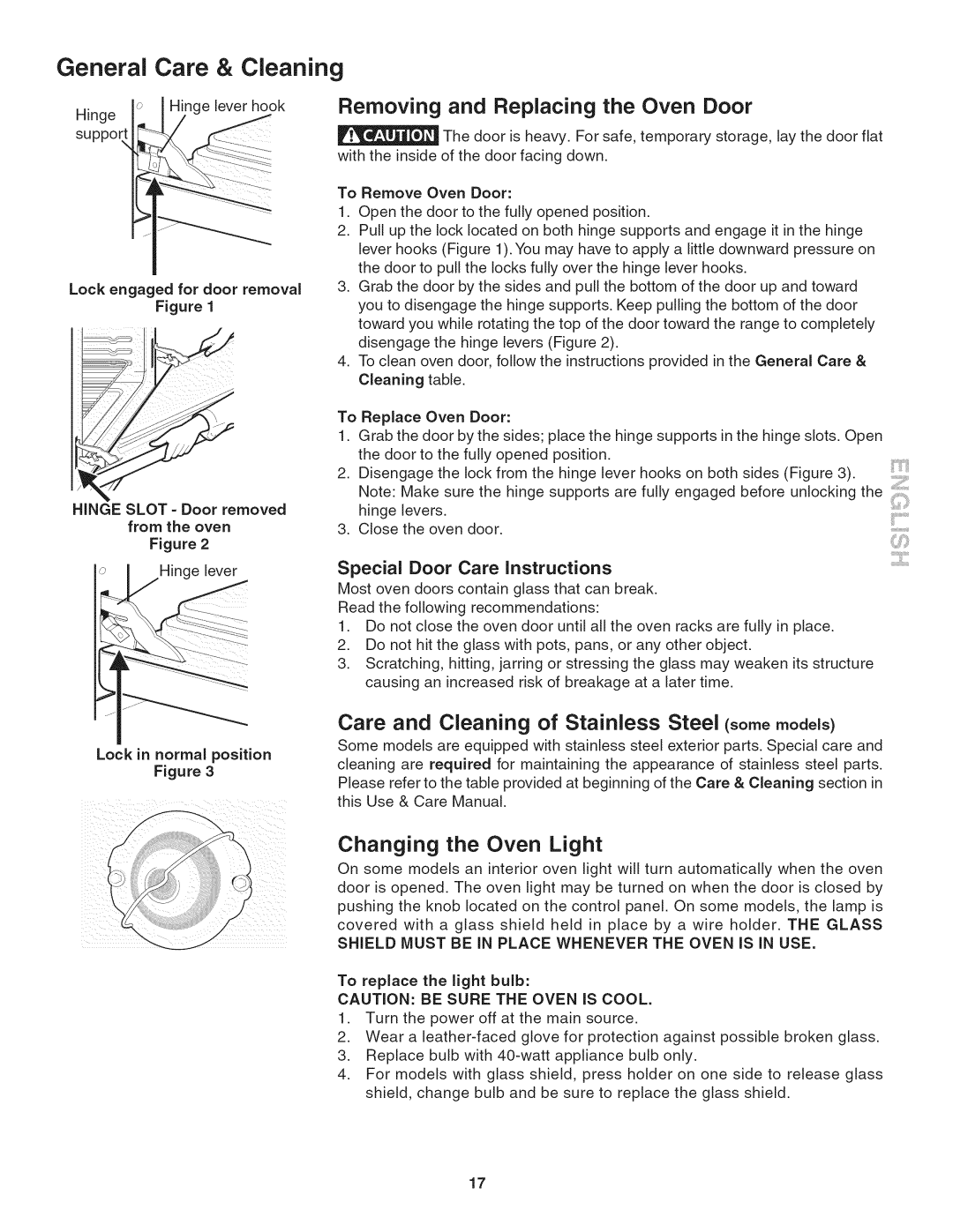 Kenmore 790. 4045 Removing and Replacing the Oven Door, Special Door Care Instructions, Lock in normal position Figure 