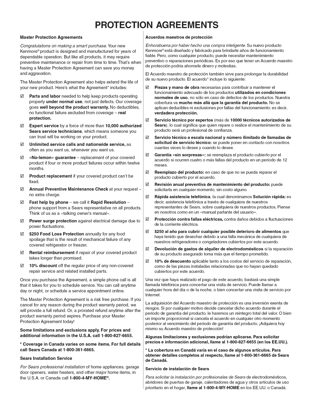 Kenmore 790. 4045 manual Protection Agreements 