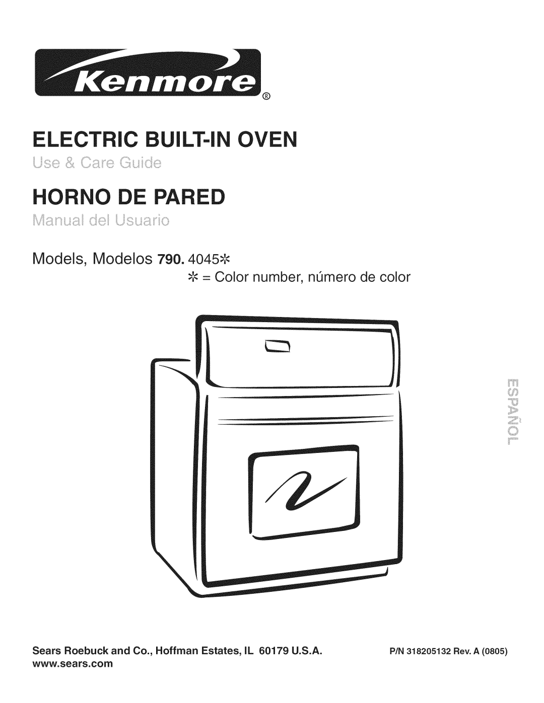 Kenmore 790. 4045 manual = Color number, nLmero de color, 318205132 Rev. a 