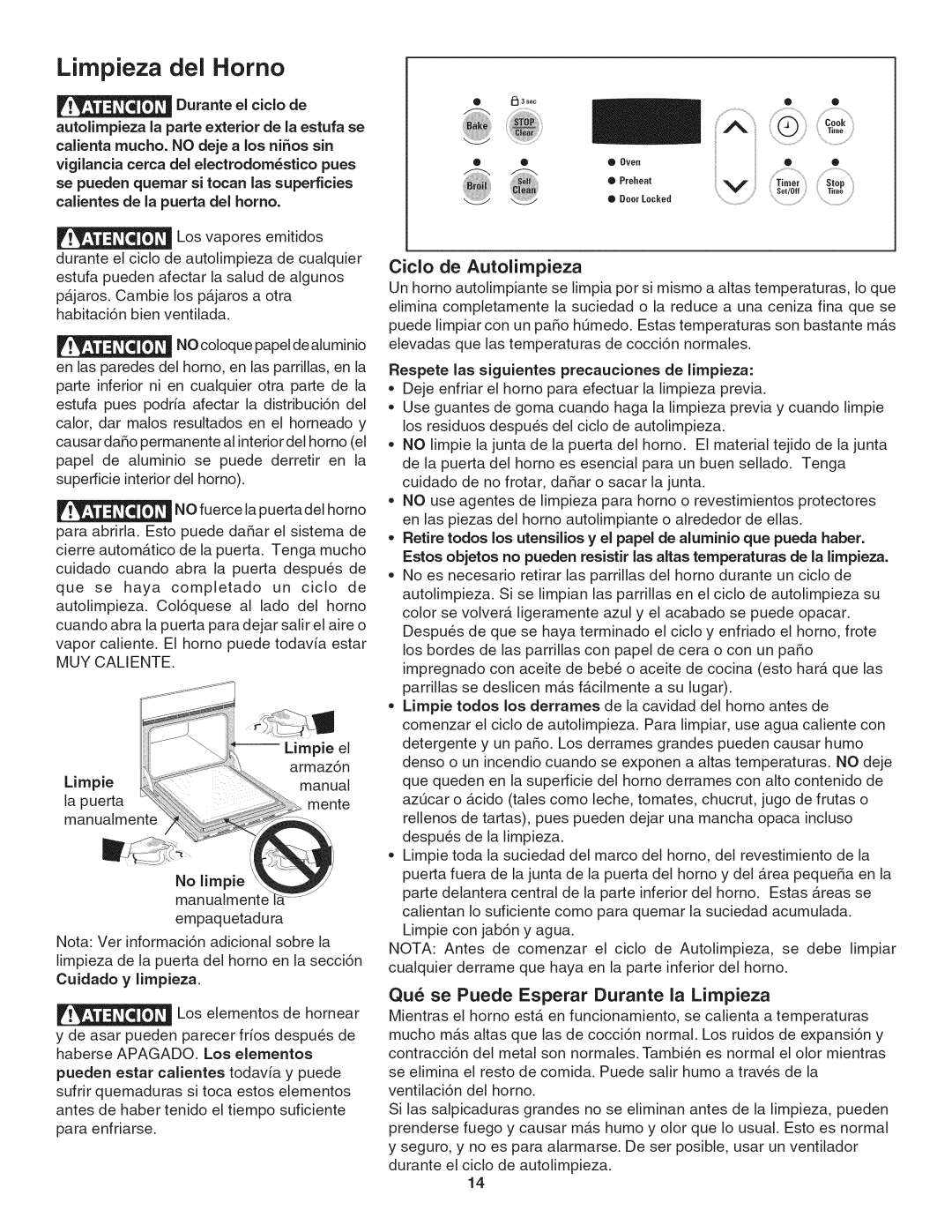 Kenmore 790. 4045 manual Limpieza del Homo, ¢iclo de Autolimpieza, Qu se Puede Esperar Durante la Limpieza, Limpie el 