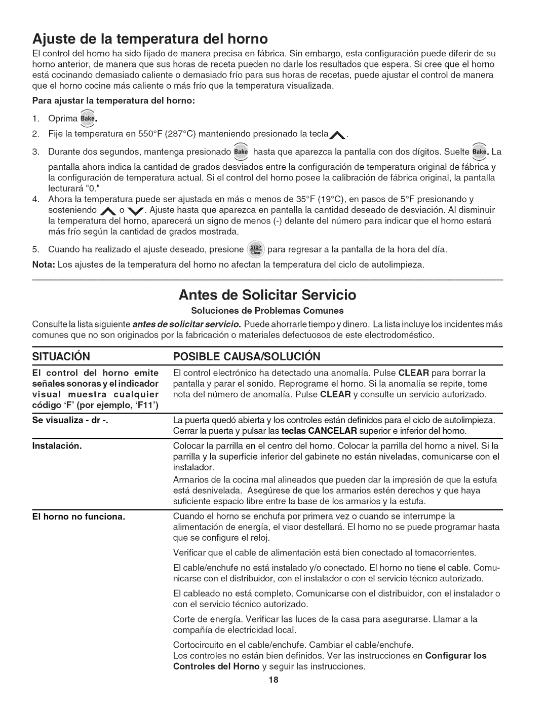 Kenmore 790. 4045 manual Ajuste de la temperatura del homo, Antes de Solicitar Servicio, El horno no funciona 