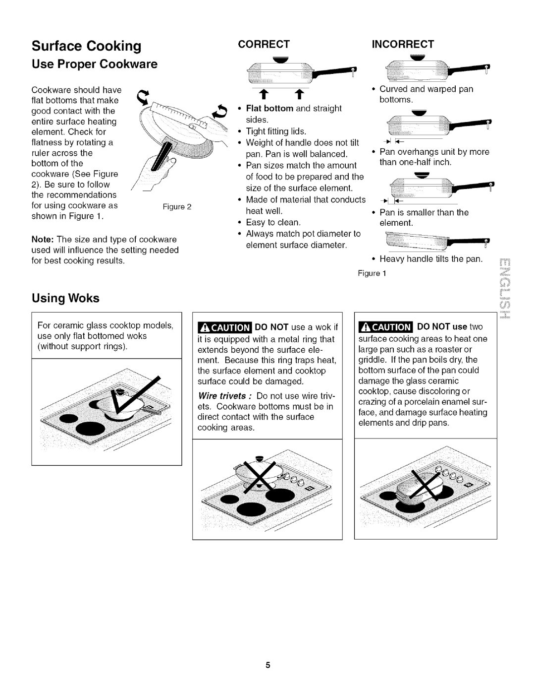 Kenmore 4272, 790 manual Surface Cooking, Use Proper Cookware, Using Woks, Do not use two 