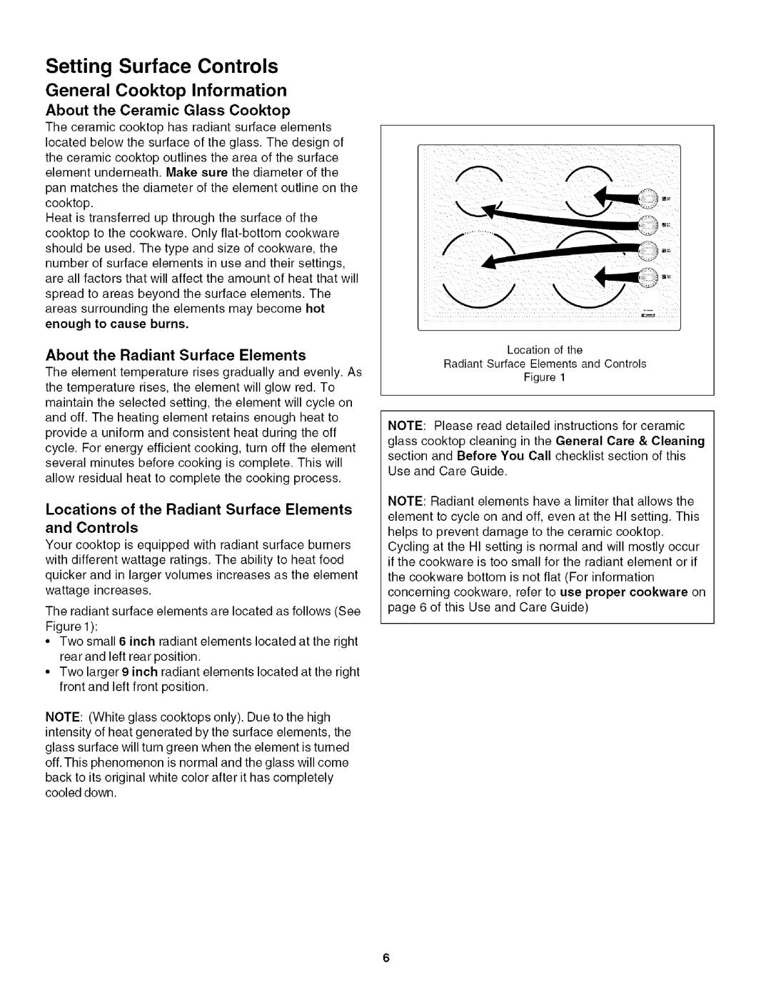 Kenmore 790, 4272 manual Setting Surface Controls, General Cooktop Information, About the Ceramic Glass Cooktop 