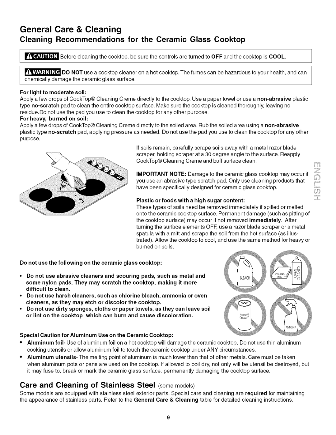 Kenmore 4272, 790 Cleaning Recommendations for the Ceramic Glass Cooktop, Care and Cleaning of Stainless Steel somemodels 