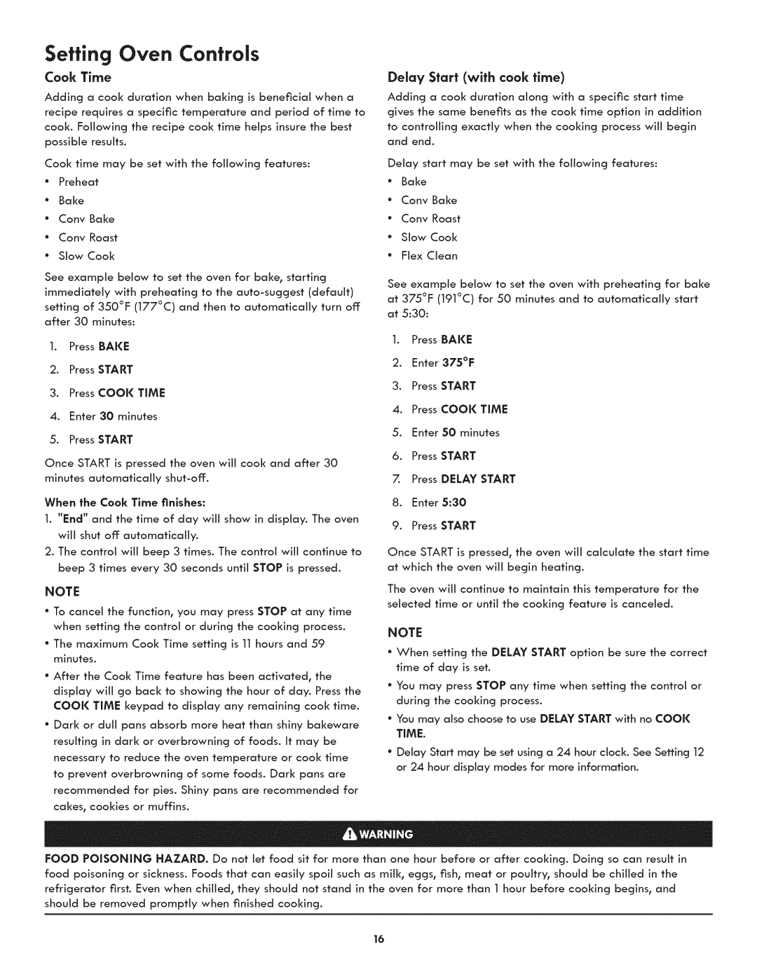 Kenmore 790-4501 manual Cook Time, Delay Start with cook time 