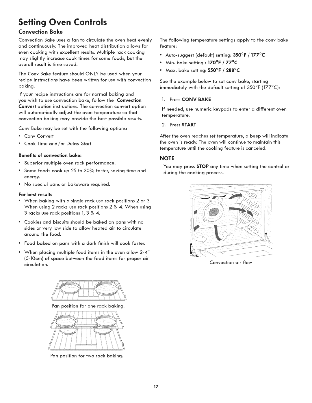 Kenmore 790-4501 manual Setting Oven Controls, Convection Bake 