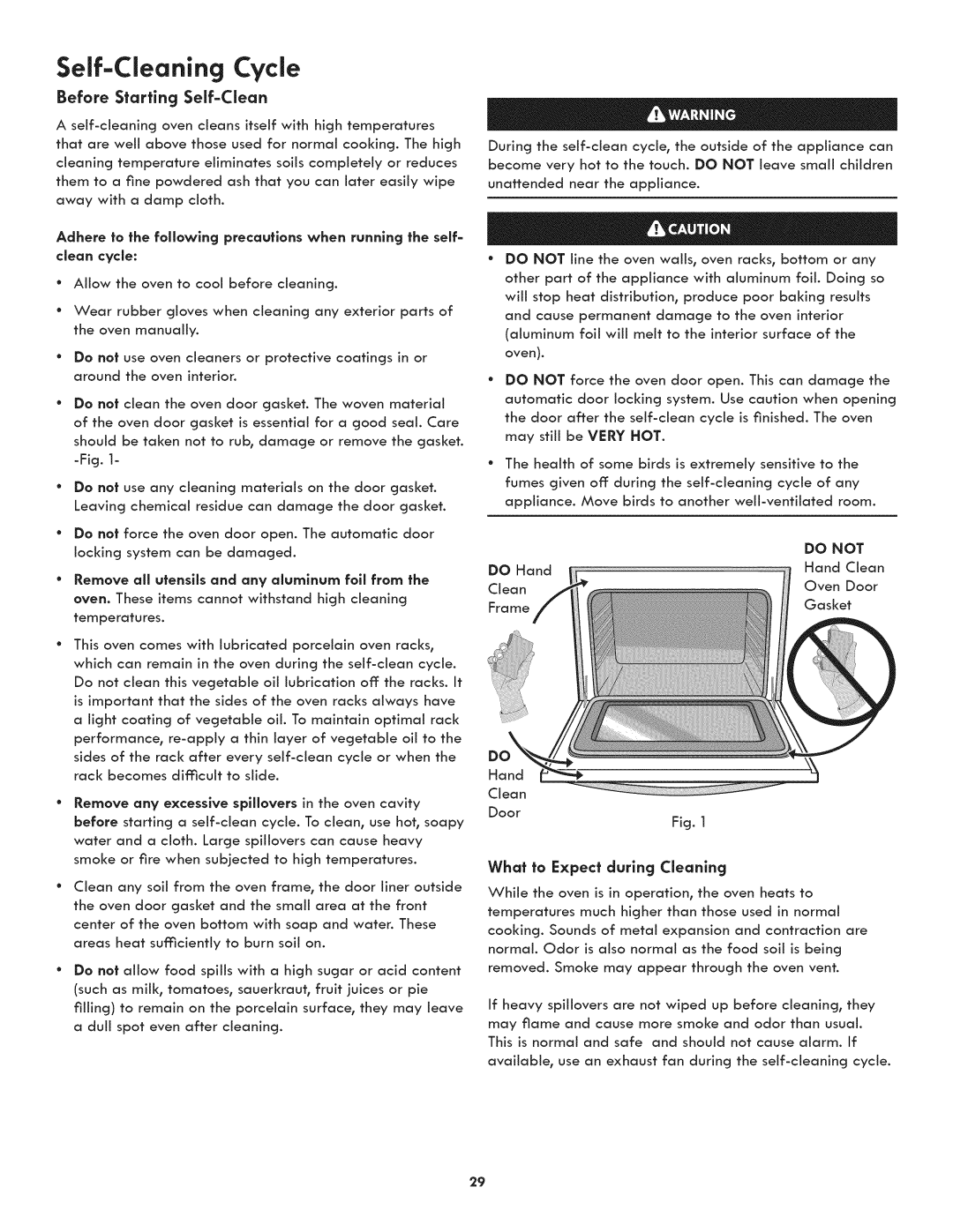 Kenmore 790-4501 manual Before Starting Self-Clean, Hand Clean Door, Remove any excessive spillovers in the oven cavity 