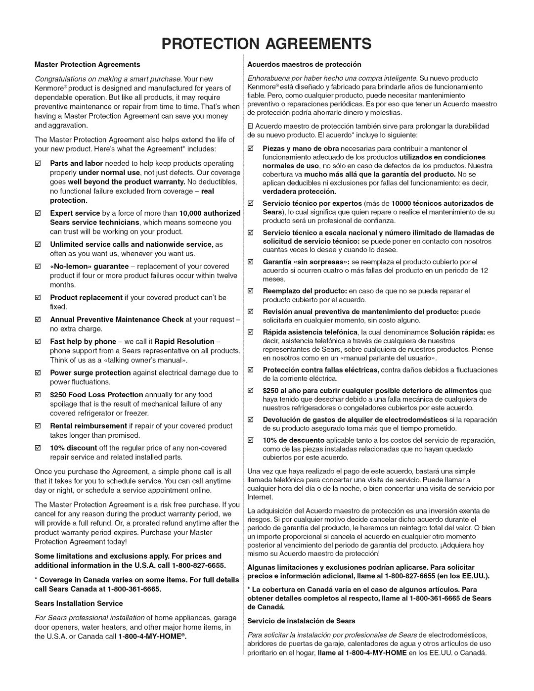 Kenmore 790-4501 manual Master Protection Agreements 