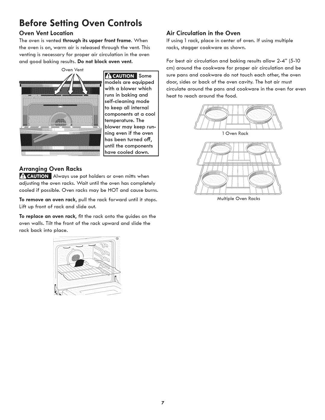 Kenmore 790-4501 Before Setting Oven Controls, Oven Vent Location, Air Circulation in the Oven, Arranging Oven, Racks 