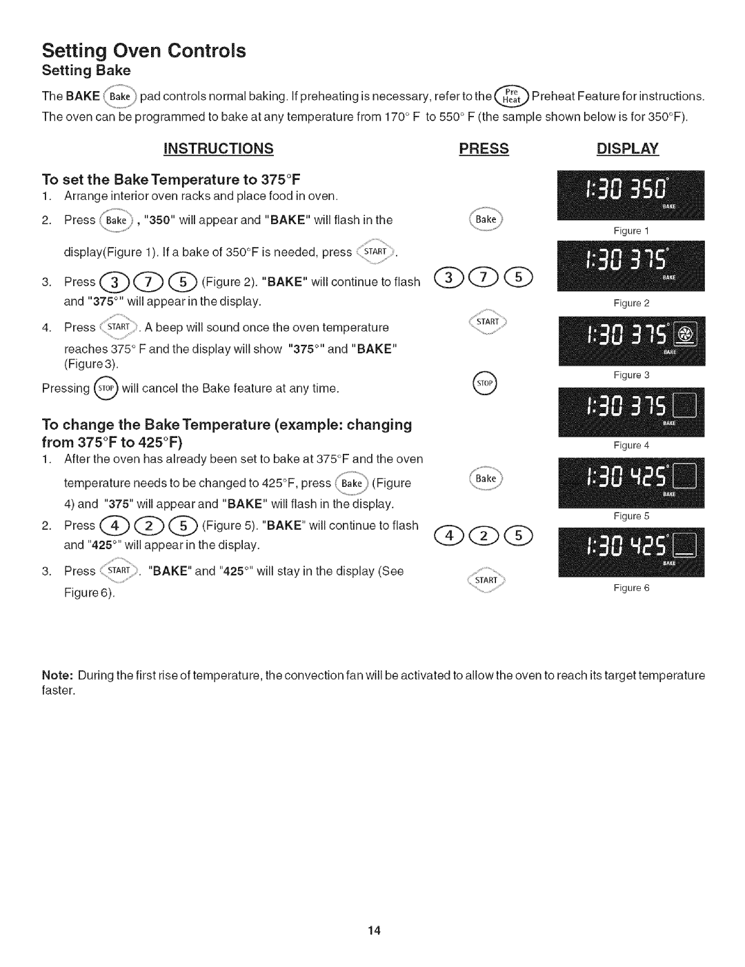 Kenmore 790. 4789, 790. 4788 manual Setting Bake, Press Display, To set the Bake Temperature to 375F 