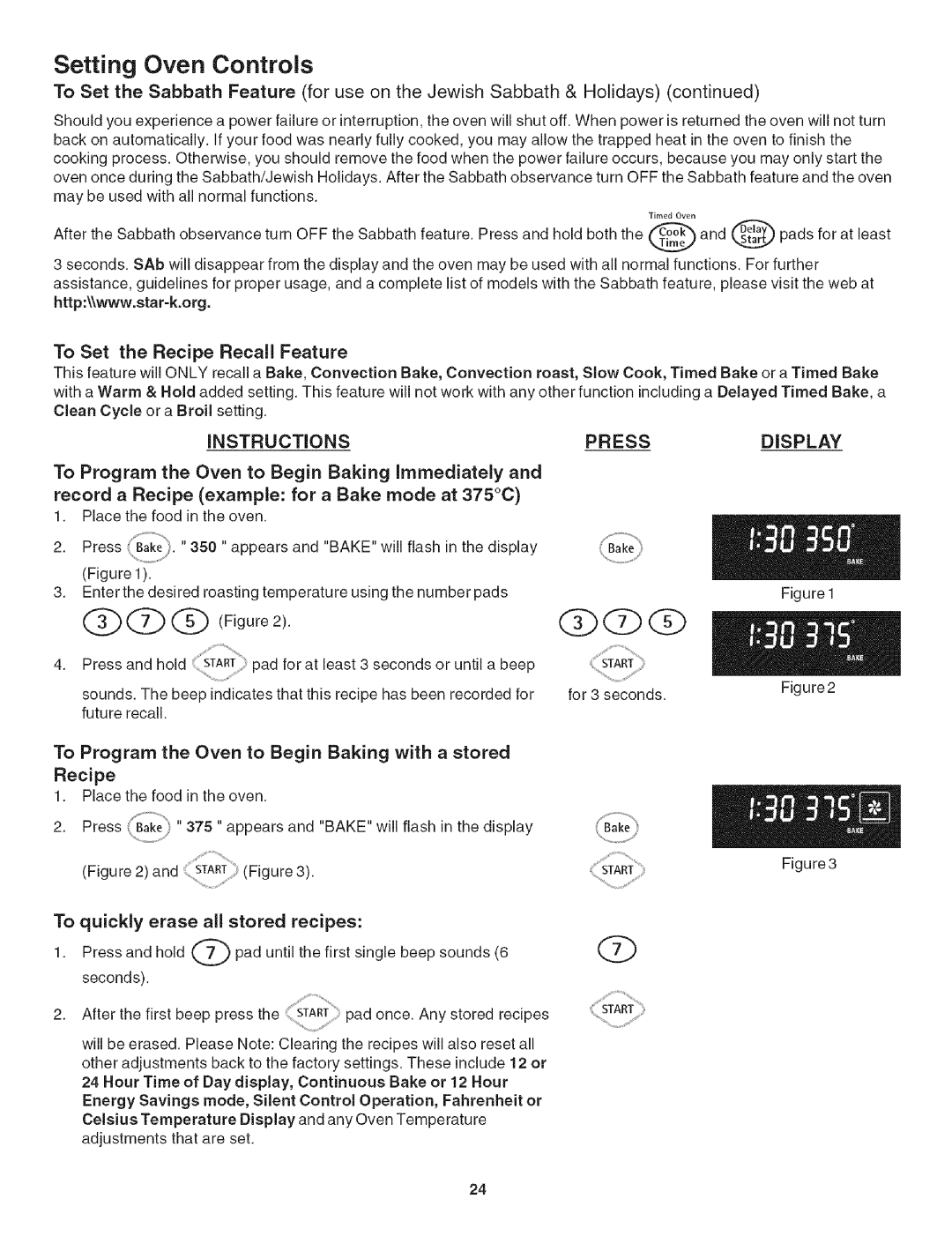 Kenmore 790. 4789, 790. 4788 To Program the Oven to Begin Baking with a stored Recipe, To quickly erase all stored recipes 