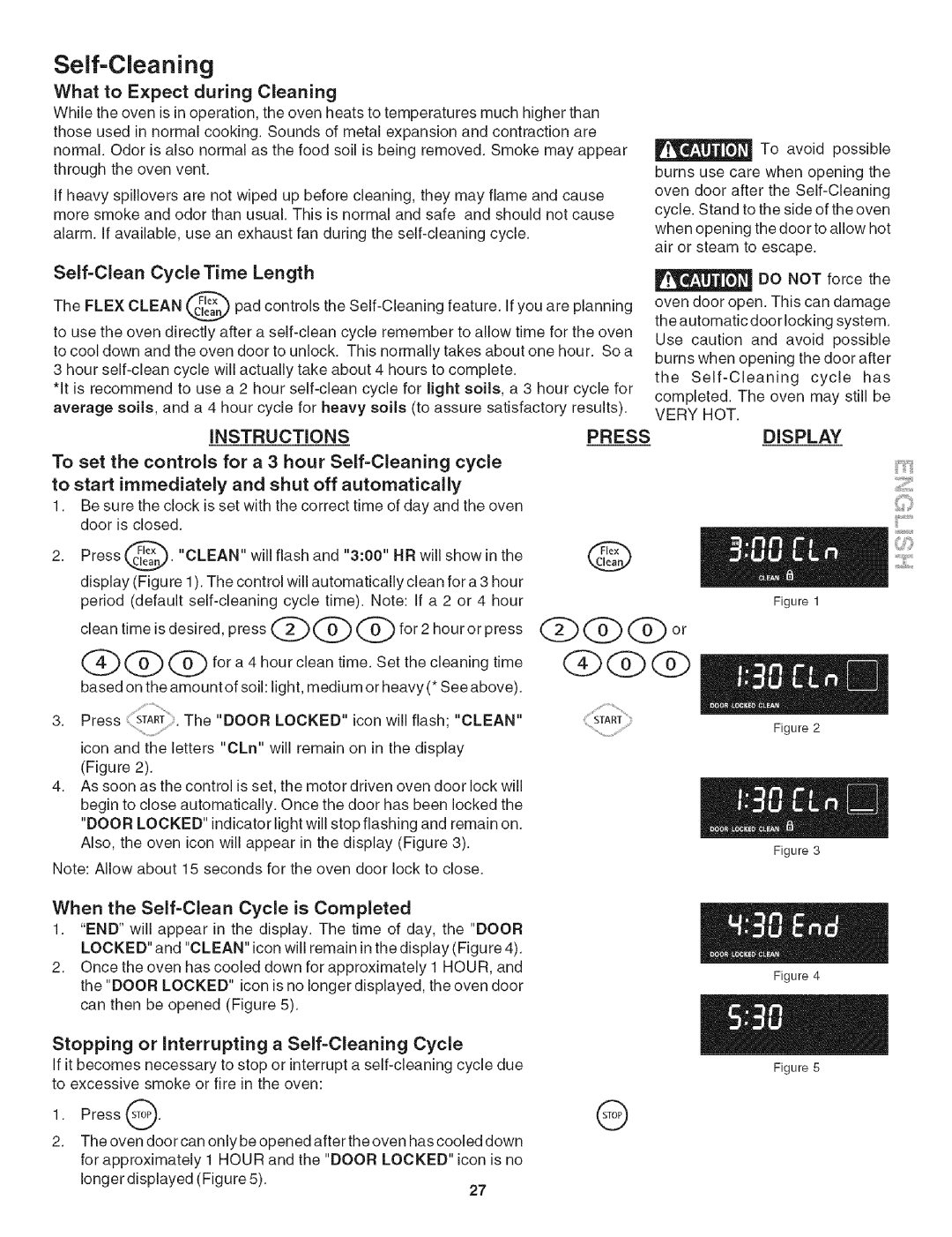 Kenmore 790. 4788, 790. 4789 manual Self-Cleaning, What to Expect during Cleaning, Self-CleanCycle Time Length, Flex Clean 