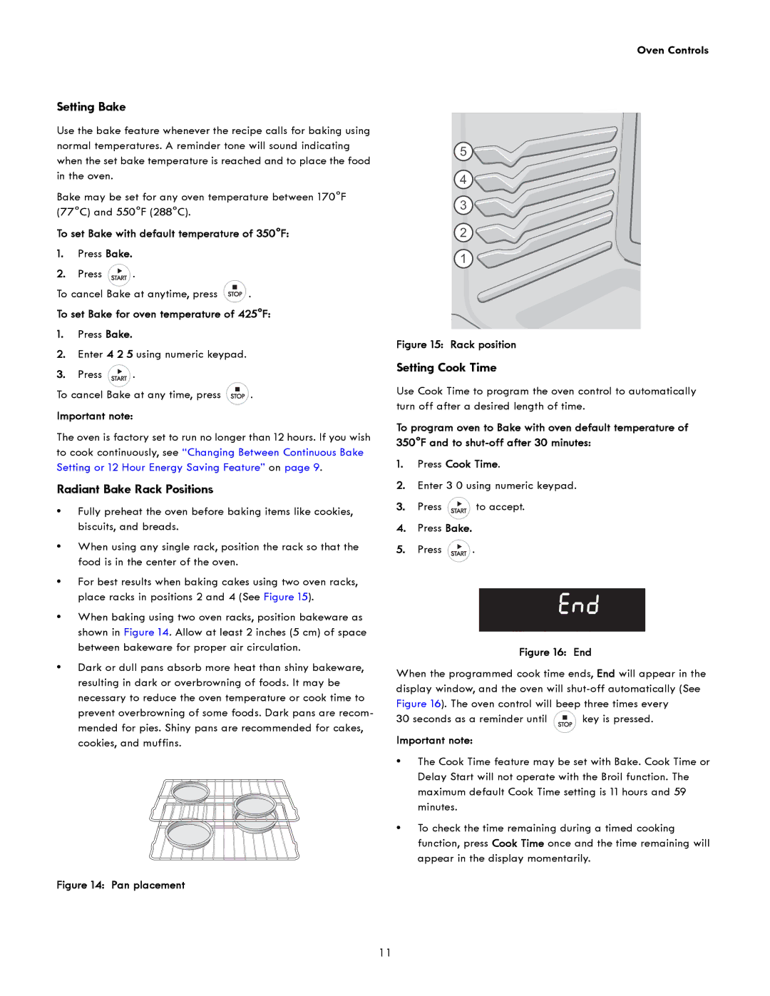 Kenmore 790-4940, 790-4942 manual Setting Bake, Radiant Bake Rack Positions, Setting Cook Time 