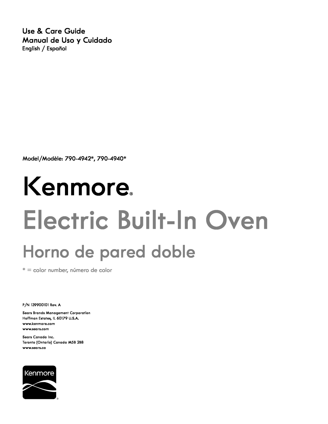 Kenmore 790-4940 manual Kenmore, Electric Built-In Oven, Horno de pared doble, Use & Care Guide Manual de Uso y Cuidado 