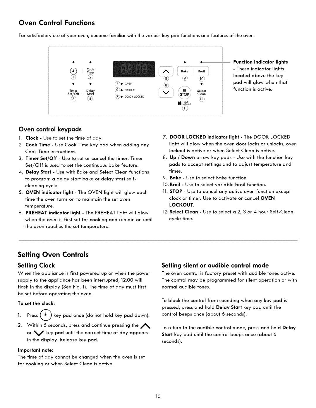 Kenmore 790. 7260 manual Setting Oven Controls, Oven Control Functions, Oven control keypads, Setting Clock 