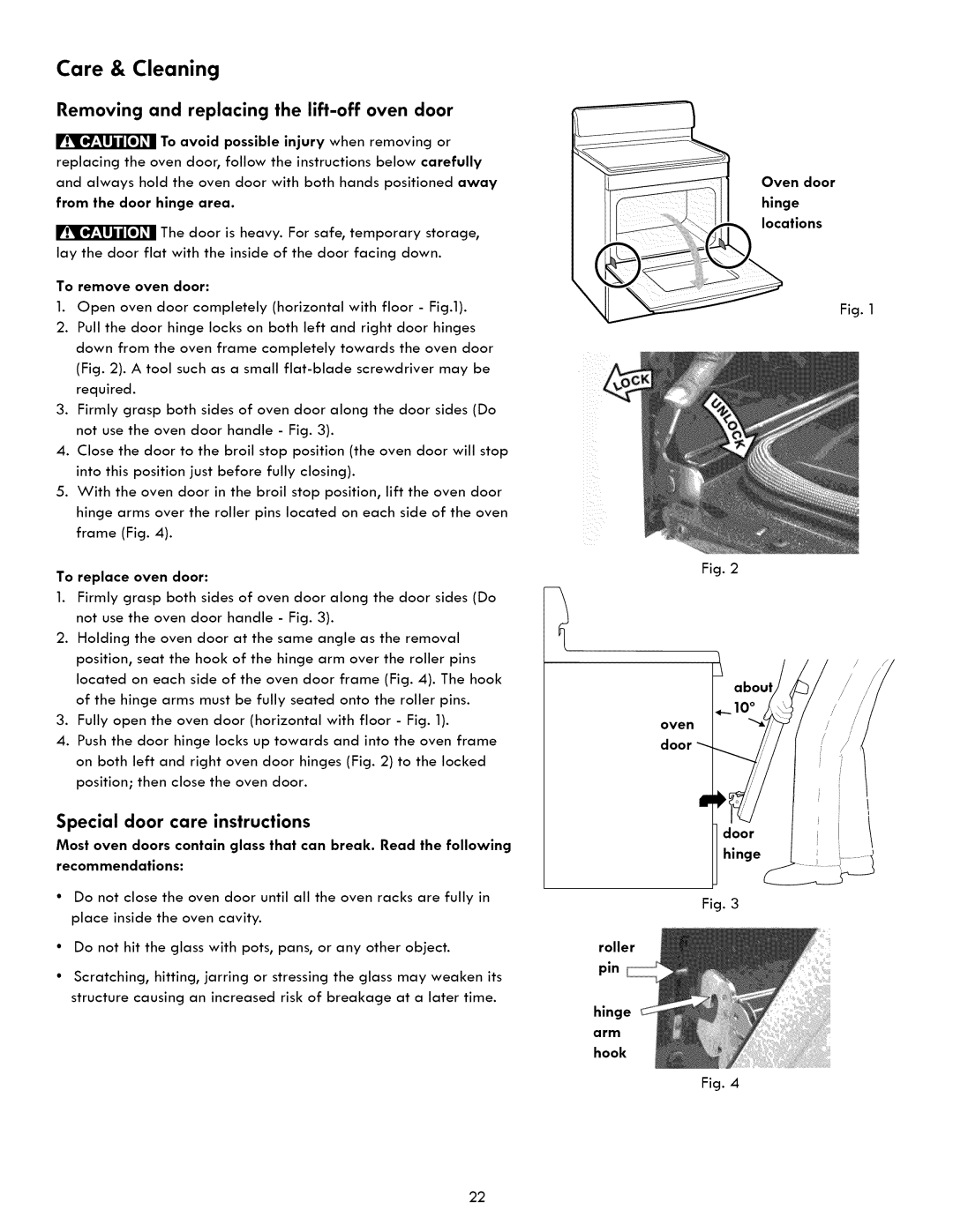 Kenmore 790. 7260 manual Removing and replacing the lift-off oven door, Special door care instructions 