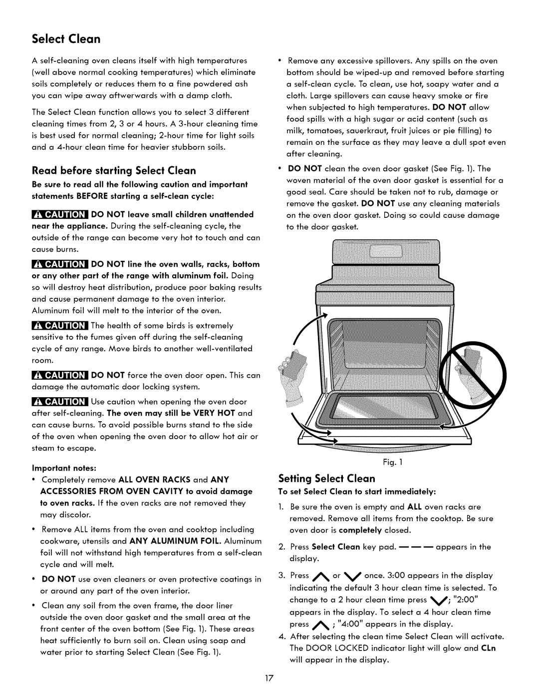 Kenmore 790. 7260 manual Read before starting Select Clean, Setting Select Clean 