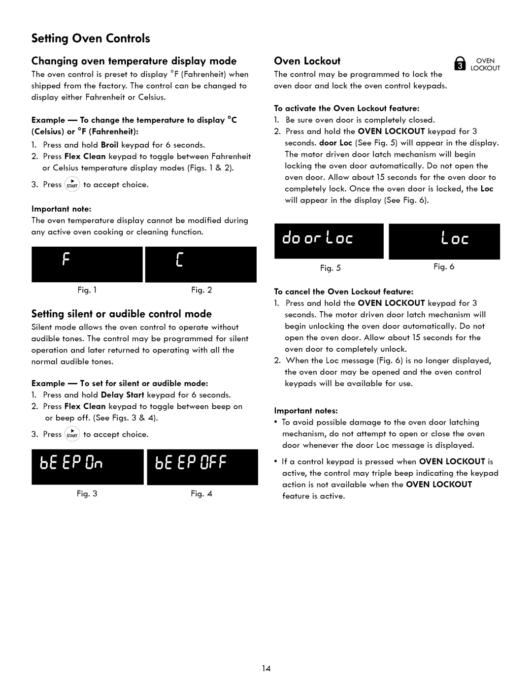 Kenmore 790. 7841, 790. 7840 Changing oven temperature display mode, Oven Lockout, Setting silent or audible control mode 