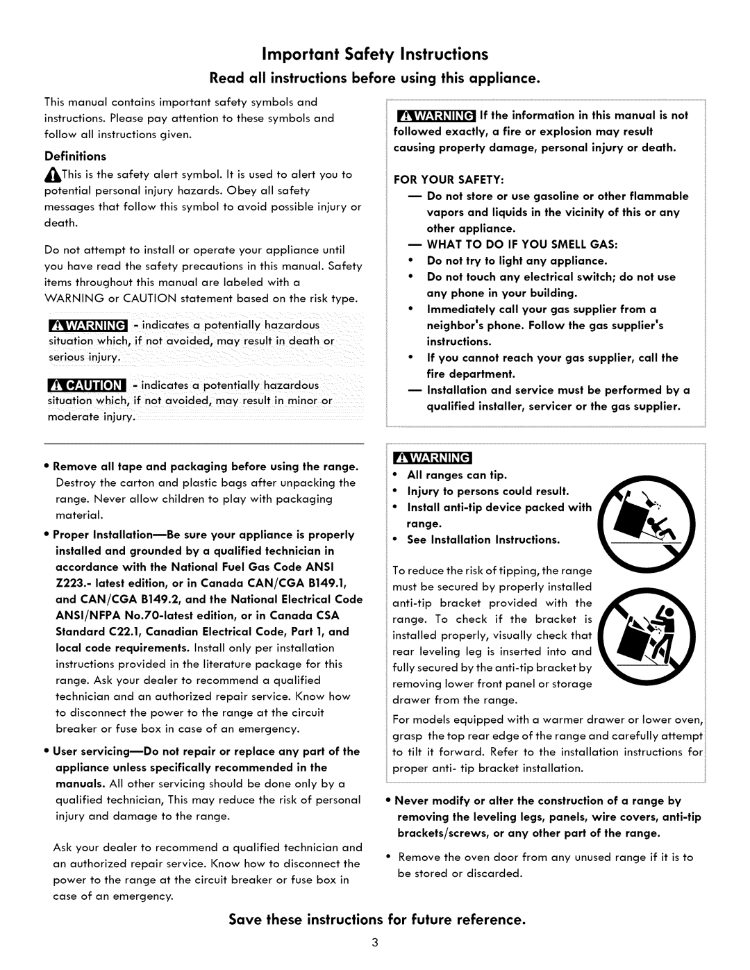 Kenmore 790. 7840, 790. 7830, 790. 7841 manual Save these instructions for future reference, Serious injury 