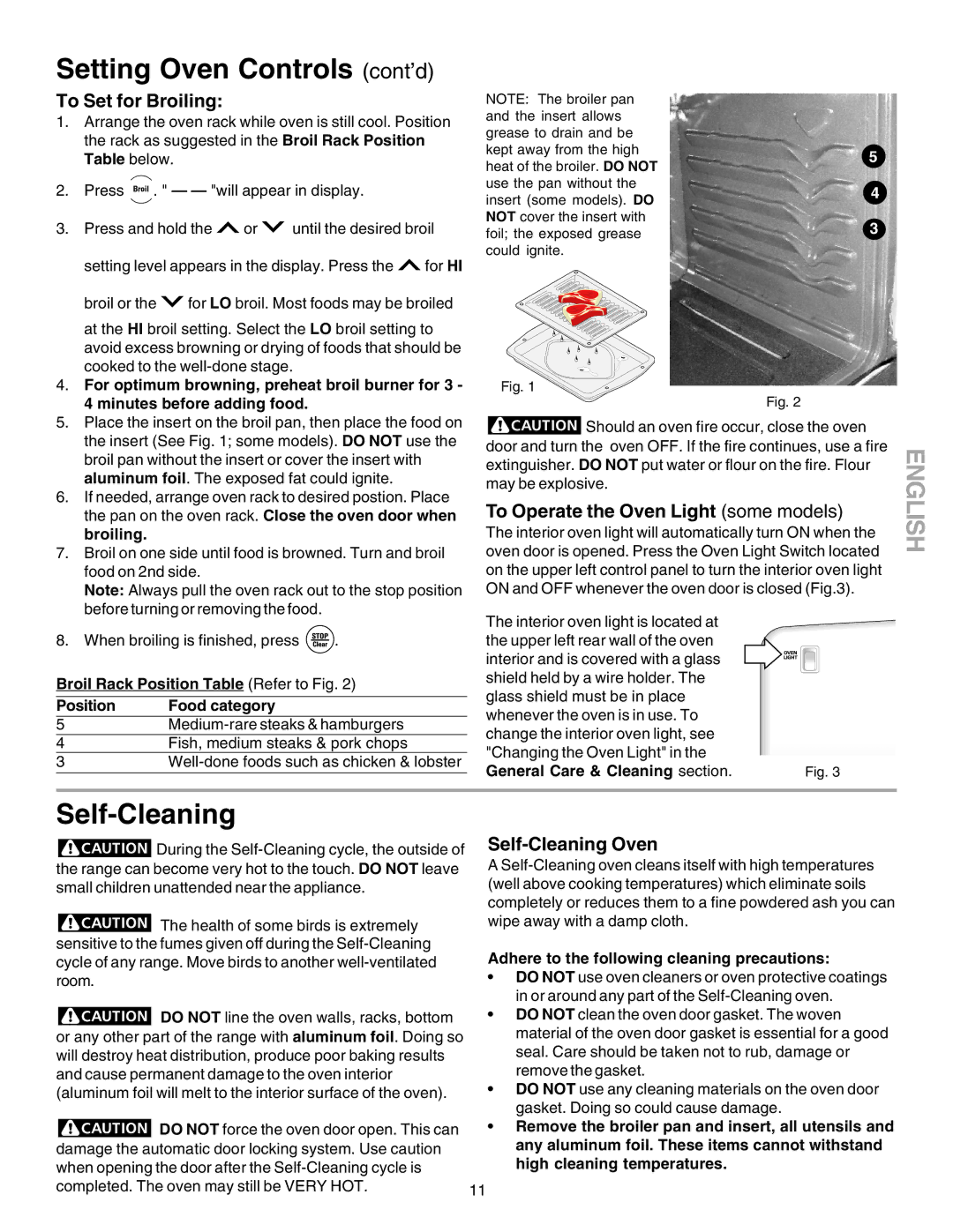 Kenmore 790. 7858, 790. 7862, 790. 7853 To Set for Broiling, To Operate the Oven Light some models, Self-Cleaning Oven 