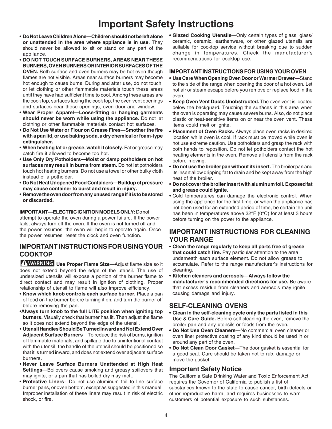 Kenmore 790. 7857, 790. 7862, 790. 7853, 790. 7858 Important Instructions for Usingyour Cooktop, Important Safety Notice 