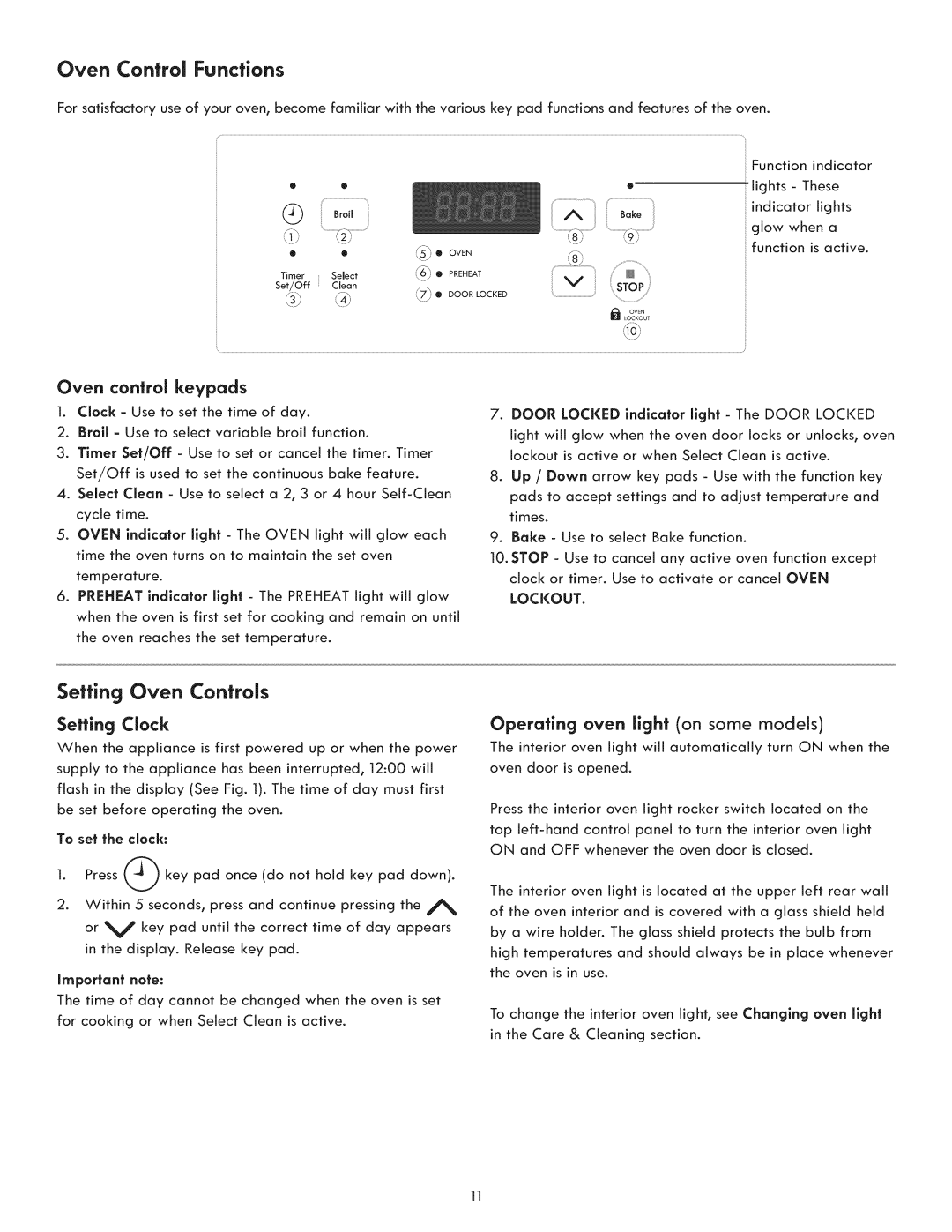 Kenmore 790. 9021 manual Oven Control Functions, Setting Oven Controls, Oven control keypads, Setting Clock 