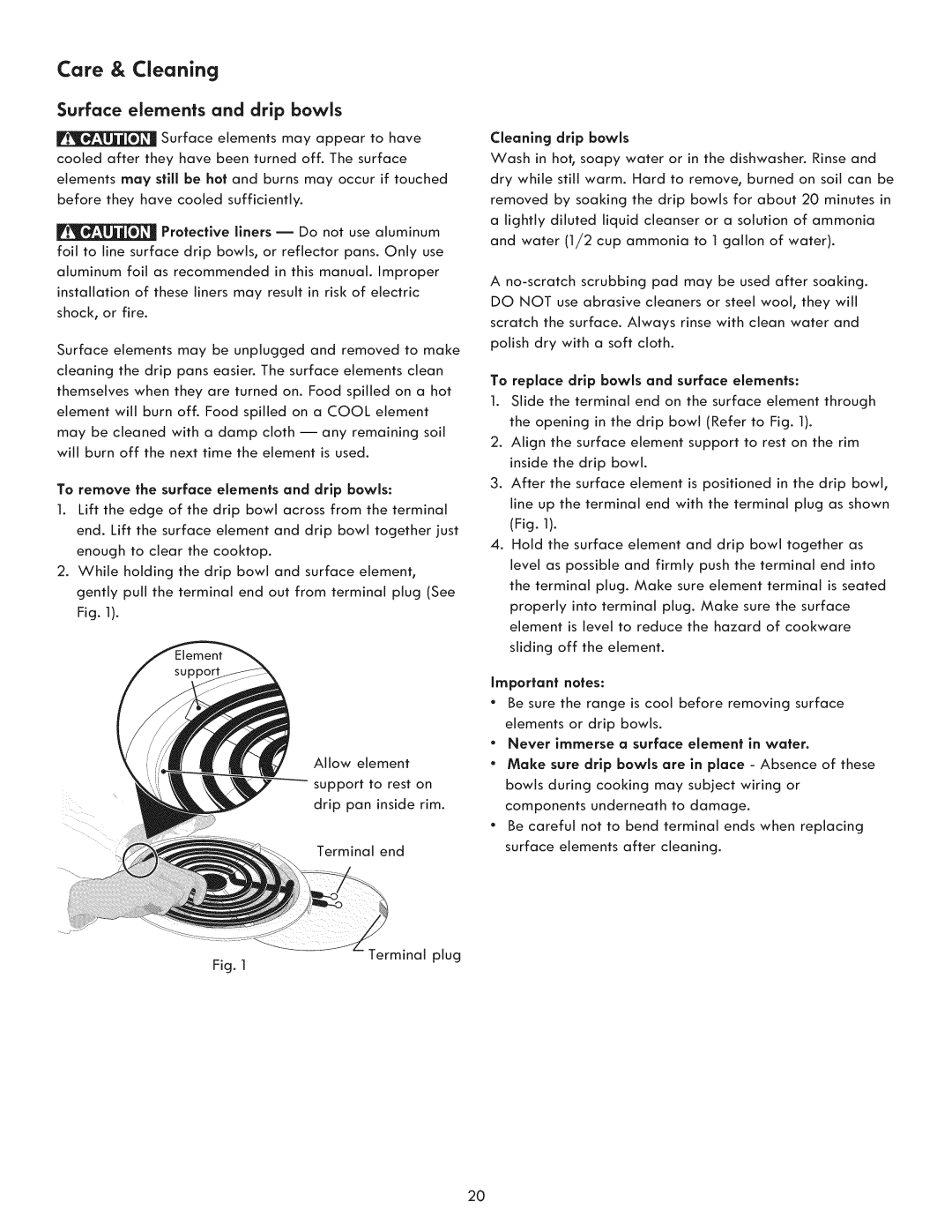 Kenmore 790. 9021 Surface elements and drip bowls, To remove the surface elements and drip bowls, Cleaning drip bowls 