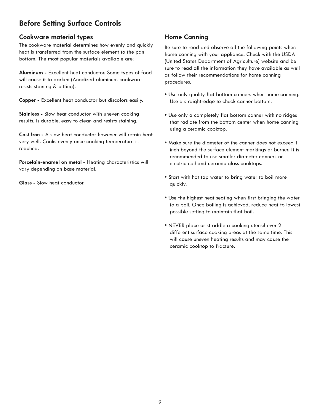 Kenmore 790. 9021 manual Before Setting Surface Controls, Home Canning 