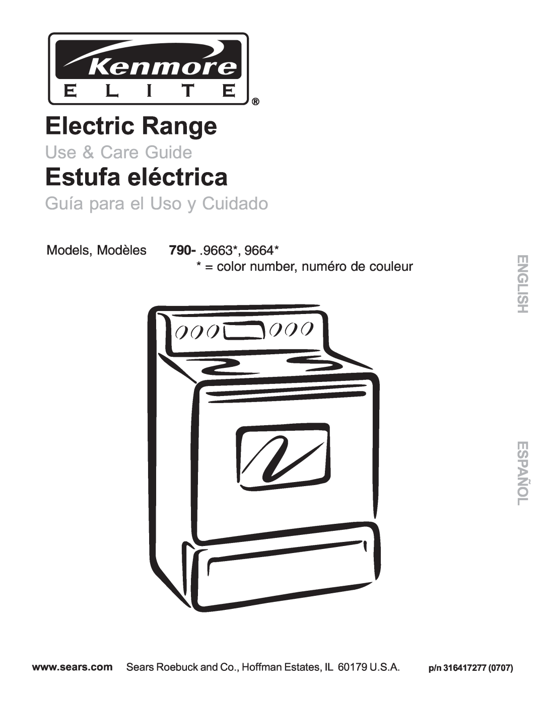 Kenmore 790-9663 manual English Español, p/n 316417277, Electric Range, Estufa eléctrica, Use & Care Guide, 790- .9663 