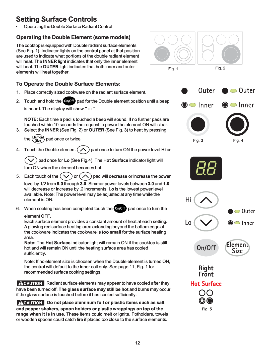 Kenmore 790-9663 manual Operating the Double Element some models, To Operate the Double Surface Elements 