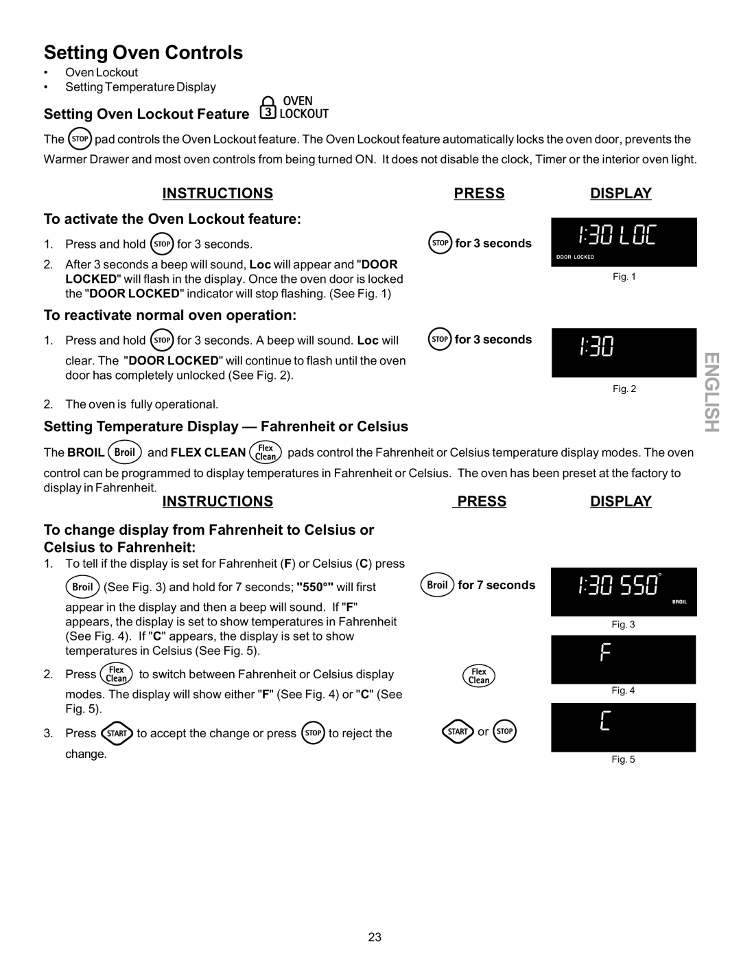 Kenmore 790-9663 Setting Oven Lockout Feature, INSTRUCTIONS To activate the Oven Lockout feature, for 3 seconds, English 