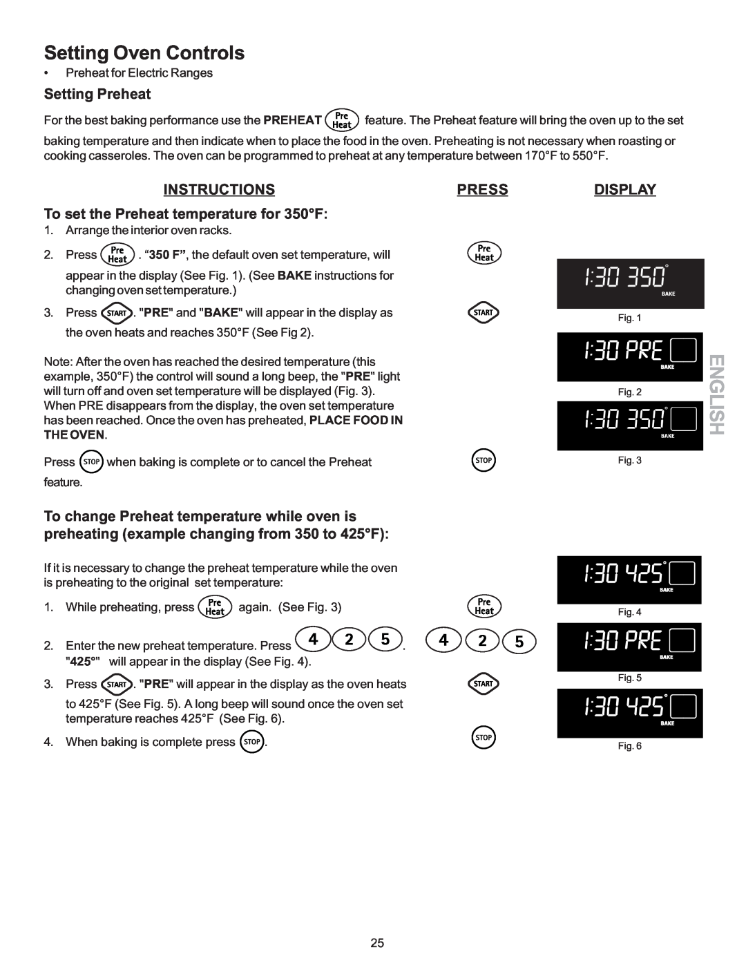 Kenmore 790-9663 Setting Preheat, To set the Preheat temperature for 350F, The Oven, Setting Oven Controls, English, Press 