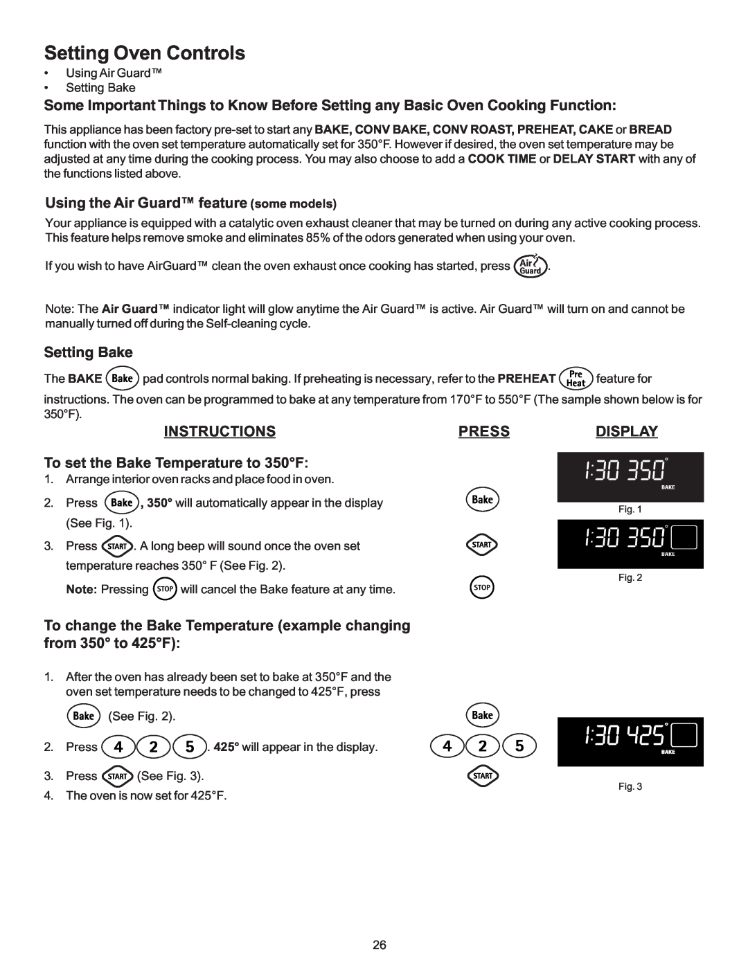 Kenmore 790-9663 Using the Air Guard feature some models, Setting Bake, To set the Bake Temperature to 350F, Instructions 