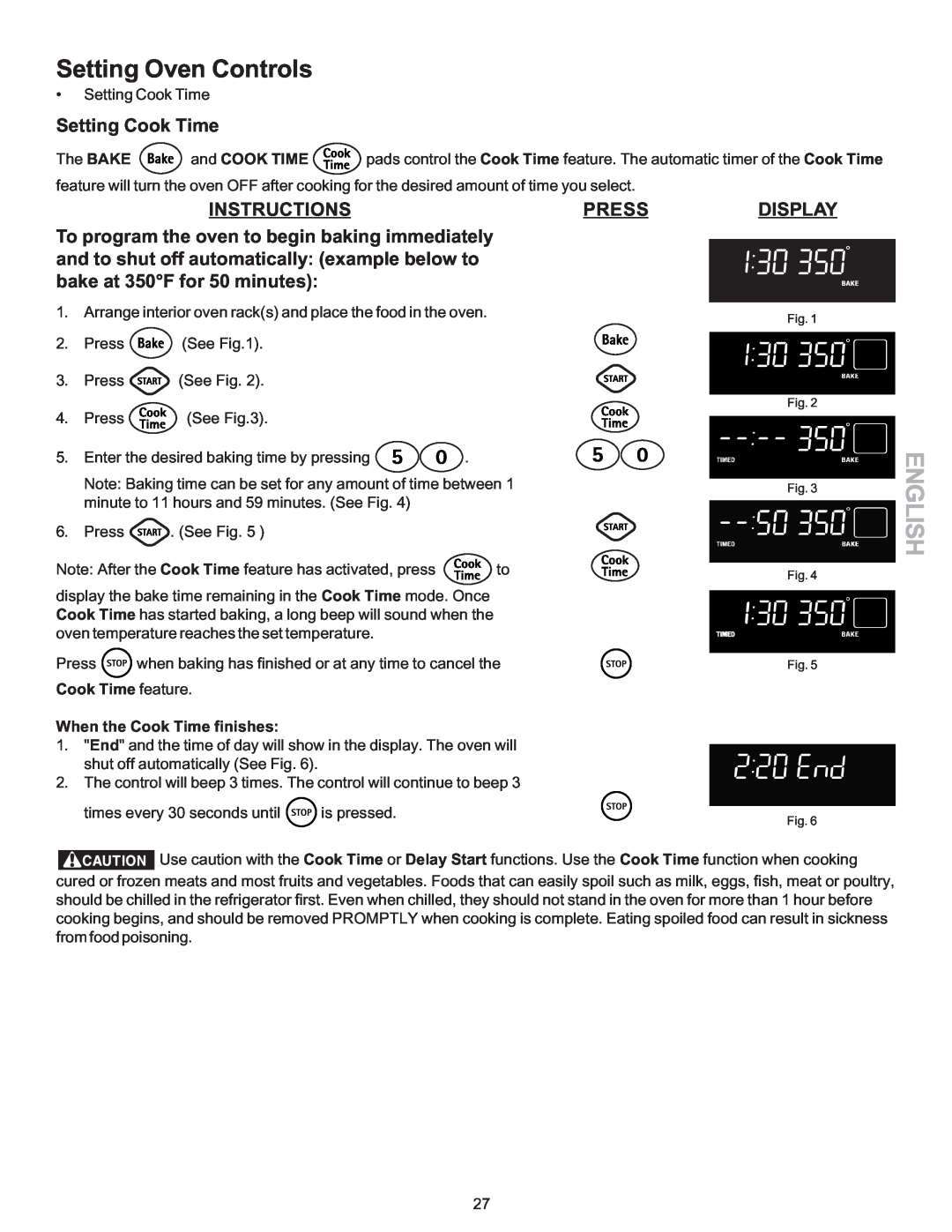 Kenmore 790-9663 Setting Cook Time, To program the oven to begin baking immediately, bake at 350F for 50 minutes, English 