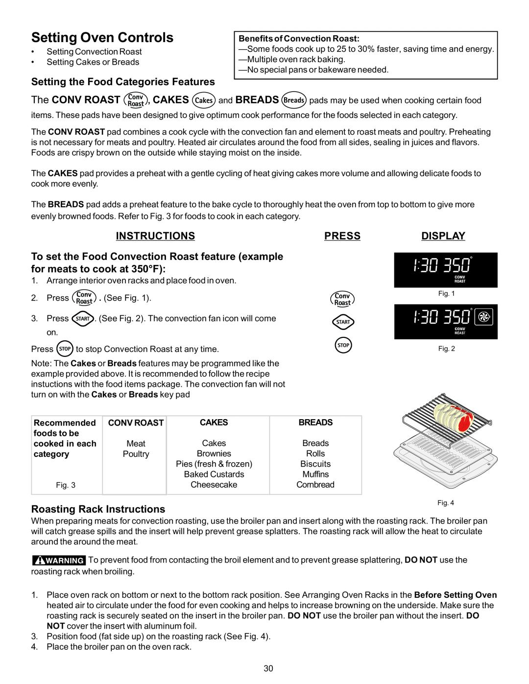 Kenmore 790-9663 Setting the Food Categories Features, Roasting Rack Instructions, Benefits of Convection Roast, Meat 