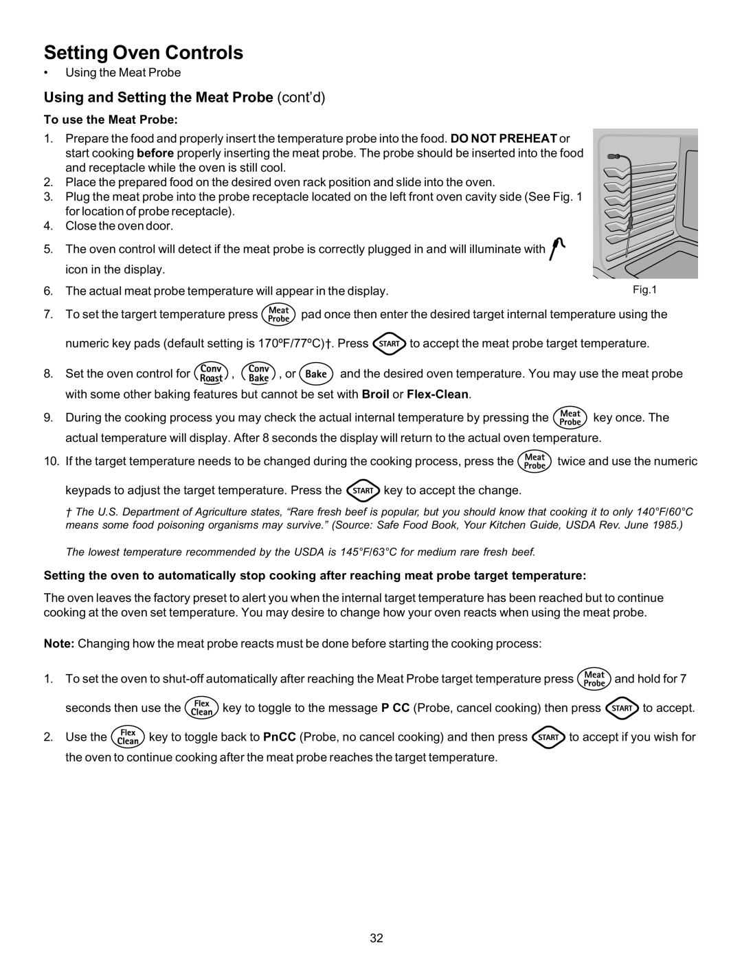 Kenmore 790-9663 manual Using and Setting the Meat Probe cont’d, To use the Meat Probe, Setting Oven Controls 