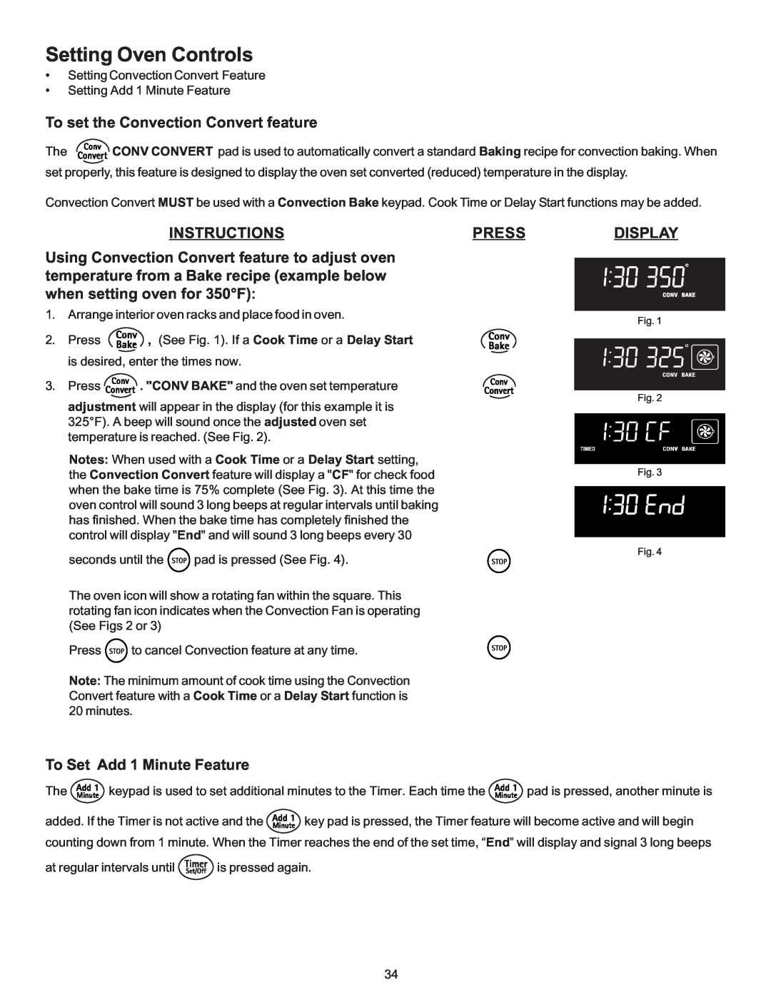 Kenmore 790-9663 manual To set the Convection Convert feature, Instructionspressdisplay, To Set Add 1 Minute Feature 