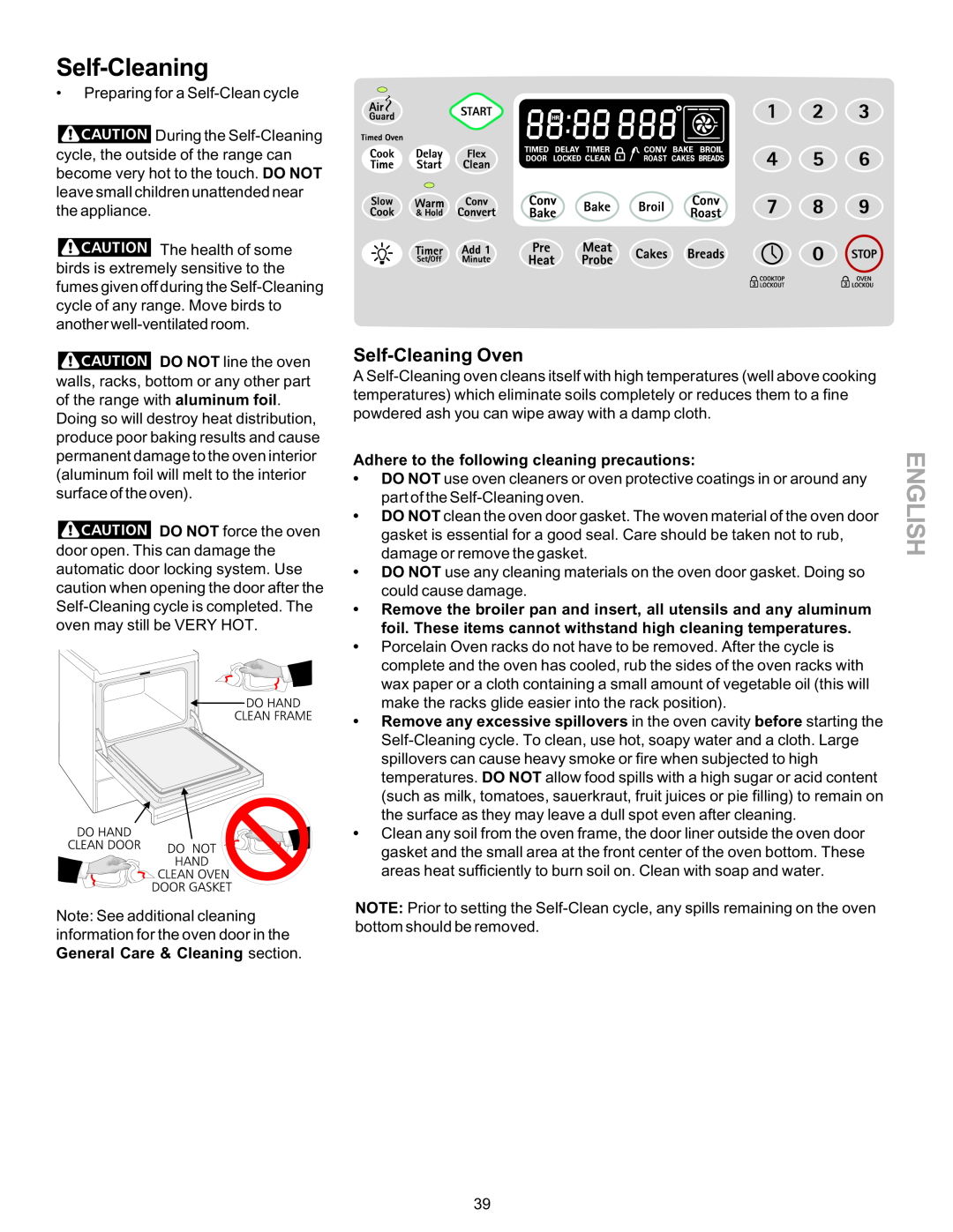Kenmore 790-9663 manual Self-Cleaning Oven, Adhere to the following cleaning precautions, English 