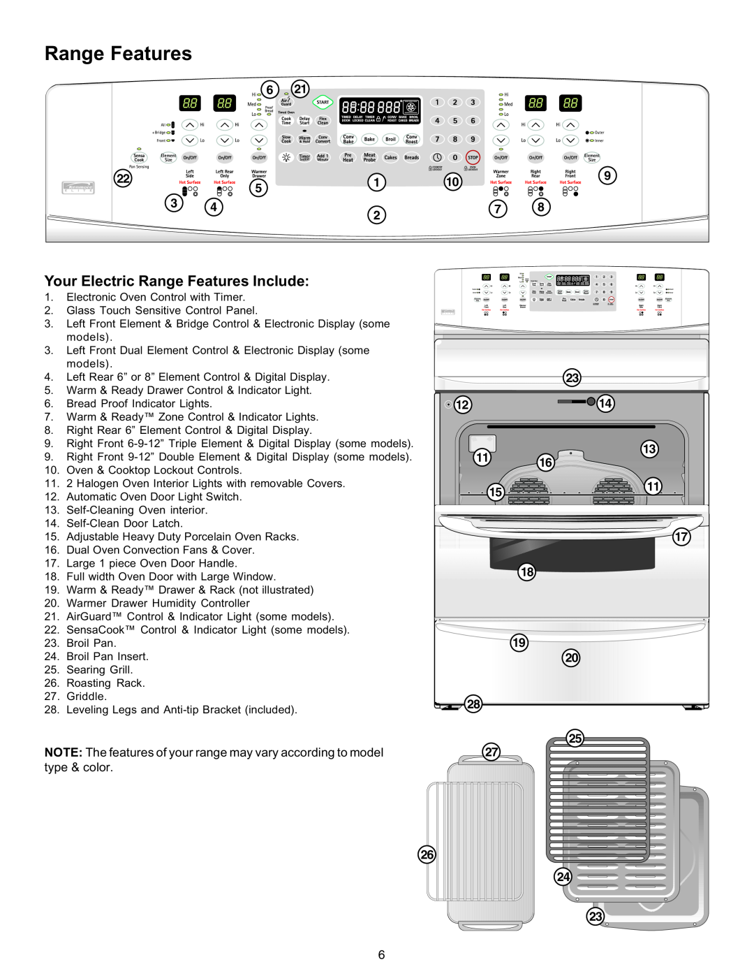 Kenmore 790-9663 manual Your Electric Range Features Include 