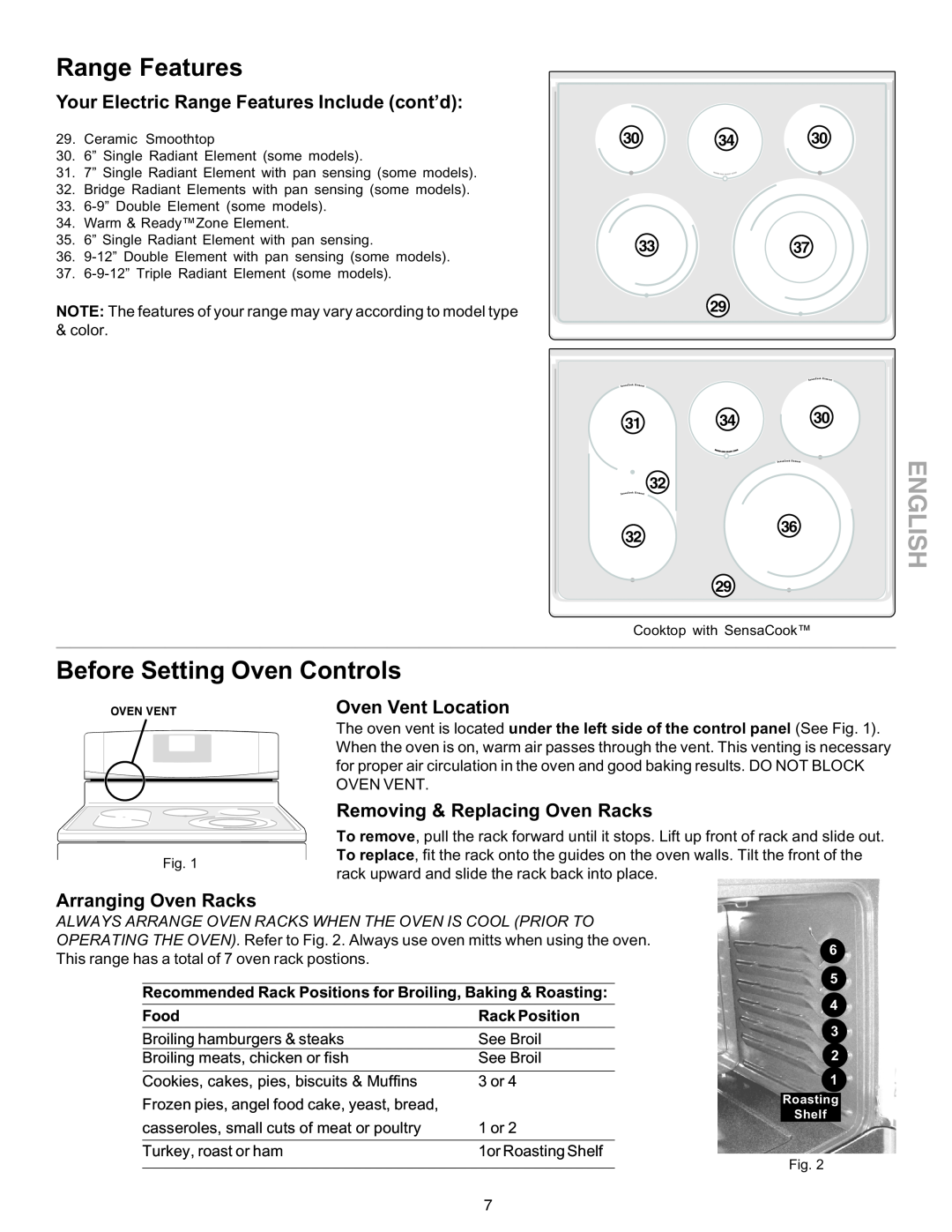 Kenmore 790-9663 Before Setting Oven Controls, Your Electric Range Features Include cont’d, Oven Vent Location, 313430 