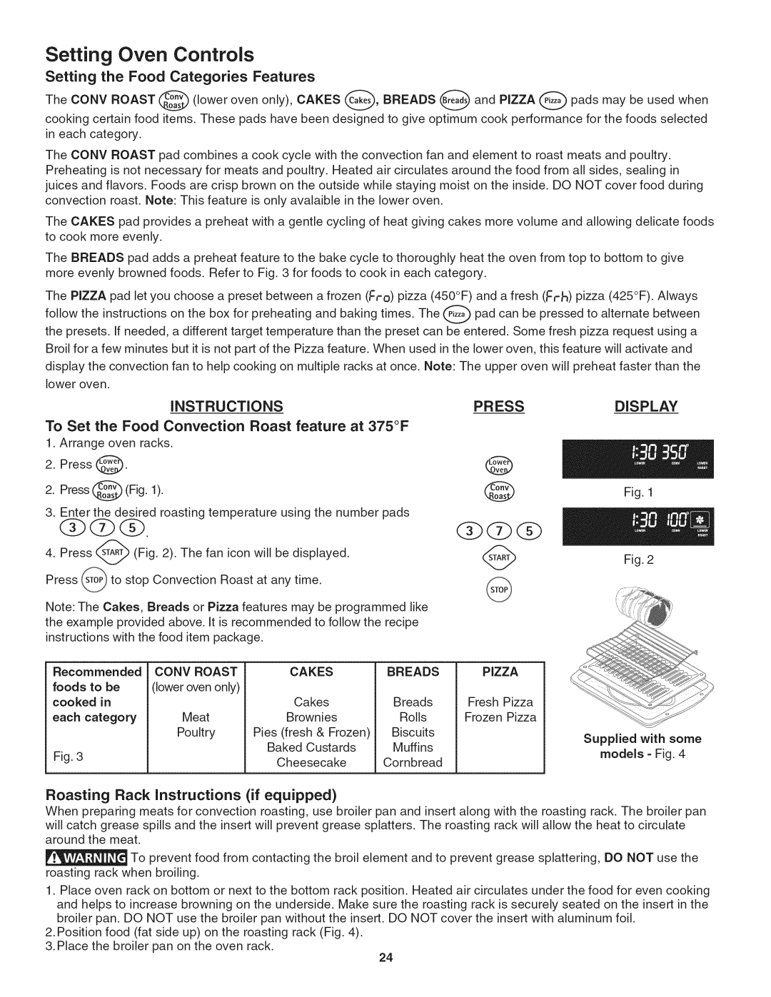 Kenmore 790. 9802 manual Setting the Food Categories Features, To Set the Food Convection Roast feature at 375F 