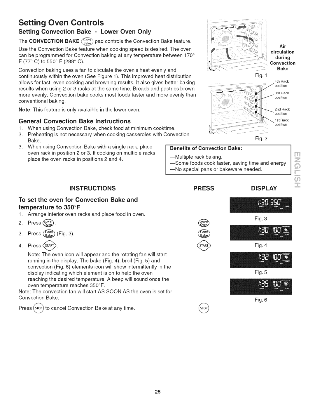 Kenmore 790. 9802 Setting Oven Controls, Setting Convection Bake Lower Oven Only, General Convection Bake Instructions 